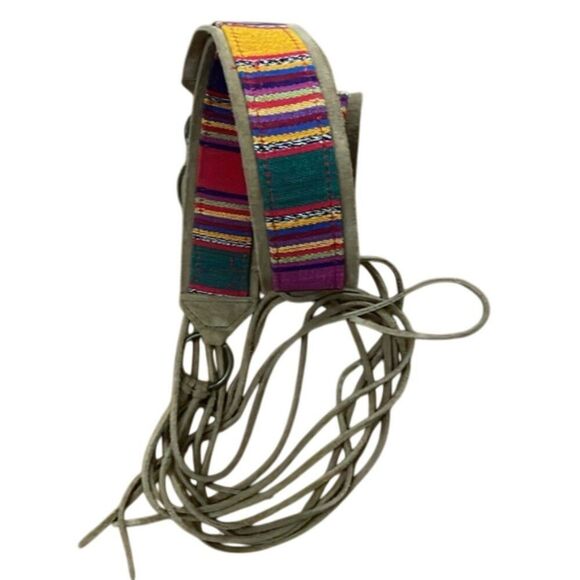 Guatemalan Multicolor Striped Waist Belt Womens Size XL Suede Leather Cotton - Picture 1 of 10